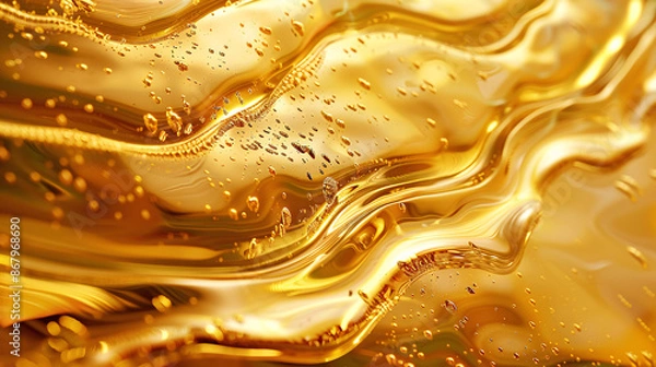 Fototapeta Abstract golden liquid waves and oil texture close-up
