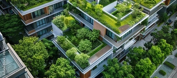 Fototapeta Modern Building with Greenery and Sustainable Design Elements