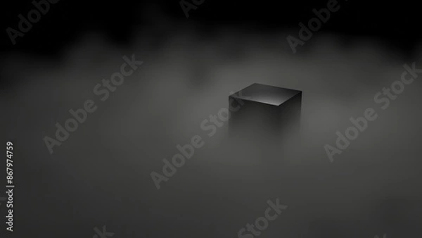 Obraz 3d render of black box with white fog in black background