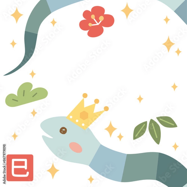 Fototapeta 2025年の巳年の年賀状に使えるイラストのカード　アスペクト比1：1