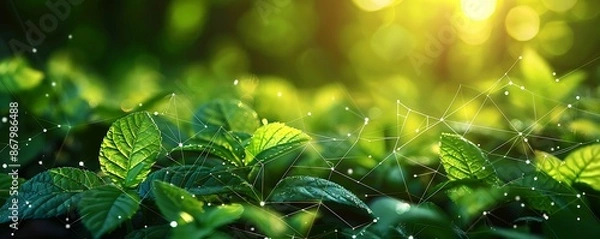 Fototapeta Green Leaves and a Network of Light