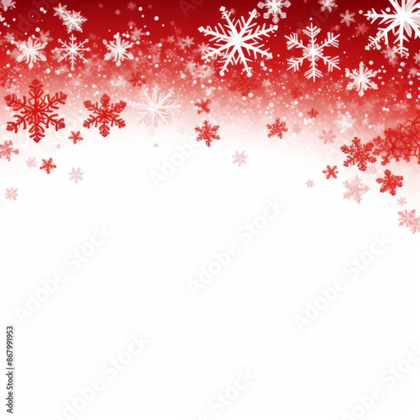 Fototapeta Red christmas background with snowflakes isolated on transparent or white background with copy space