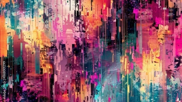 Obraz Digital glitch art creating unpredictable and colorful abstract patterns