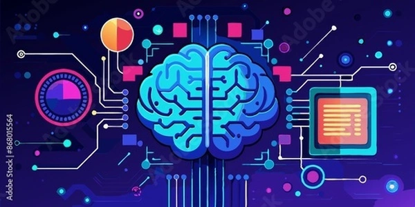 Fototapeta A computer brain with a blue background