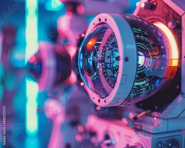 Obraz Doctor at an optical clinic with a futuristic ophthalmoscope, hightech, bright colors, detailed, digital rendering