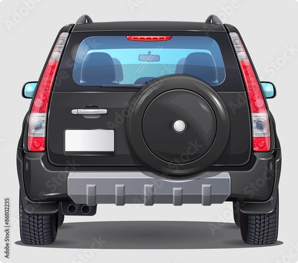 Fototapeta Vector Suv Black Car - Rear view - Visible interior Version