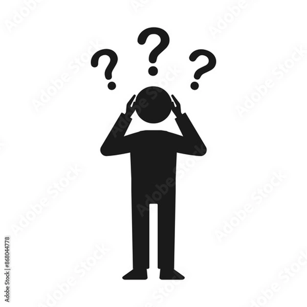 Fototapeta 頭を抱える男性の白黒イラスト素材