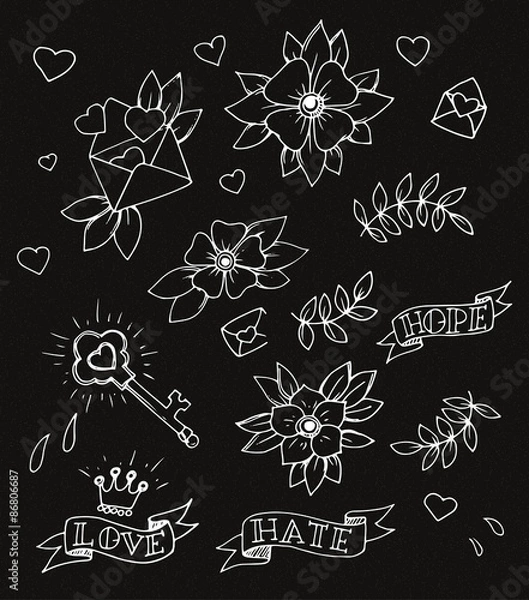 Fototapeta Hand drawn tattoo design elements
