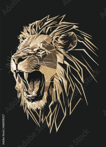Fototapeta Roaring lion head in studio.Print.AI generative.