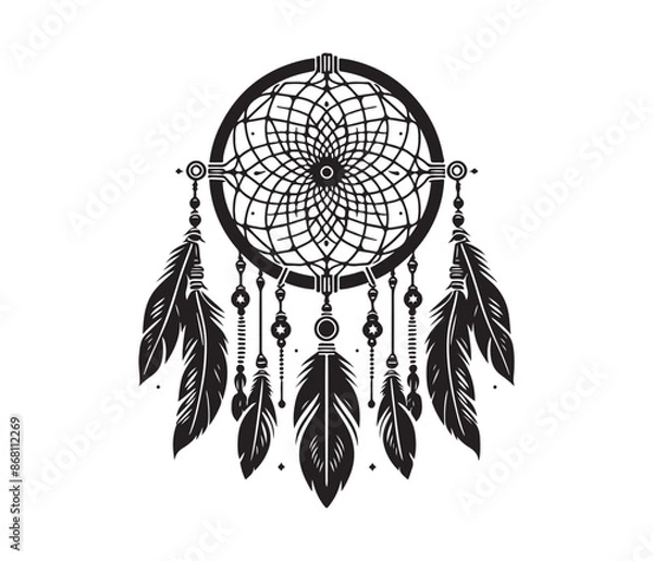 Fototapeta Dreamcatcher vector art graphic resources silhouette vector style, white background