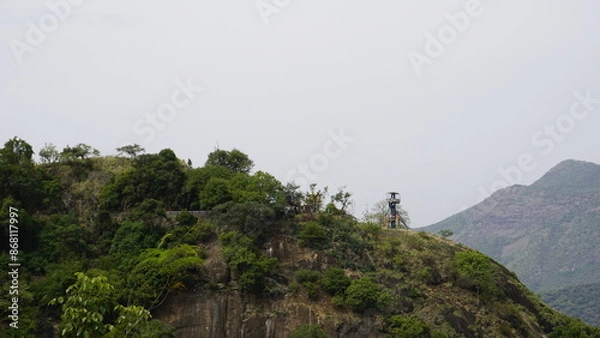 Fototapeta View Tower from sightseeing place at kodaikanal. Silver falls is visible