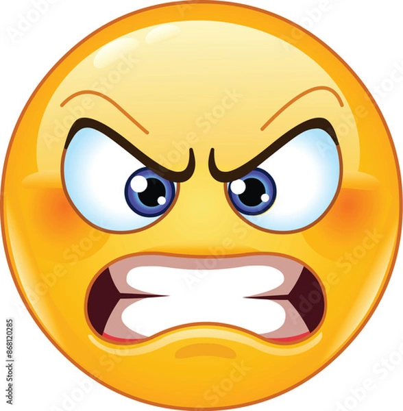 Fototapeta Angry face emoji emoticon with clenched teeth showing a furious expression