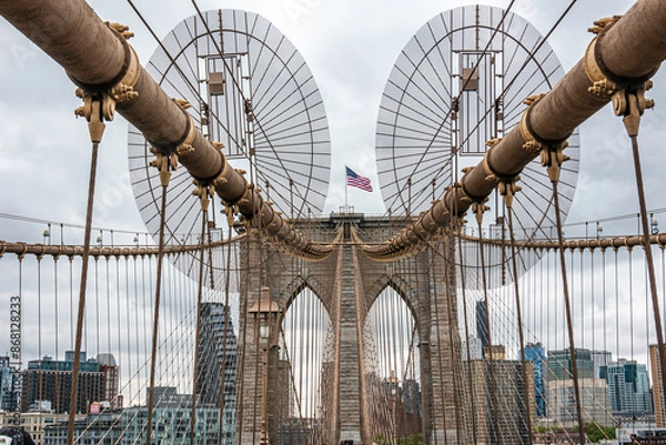 Obraz Brooklyn Bridge and American Flag