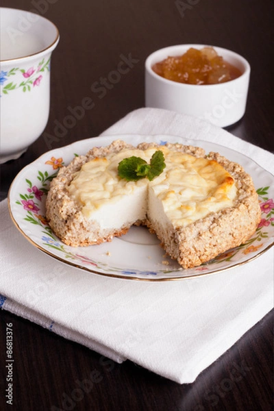 Obraz Cottage cheese cake, decorated mint