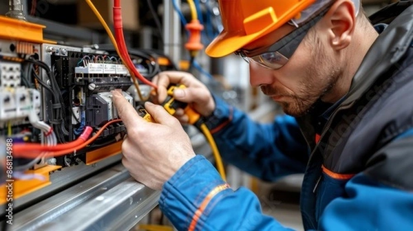 Obraz High voltage electrician safety precautions illustrated in signs and images for enhanced awareness