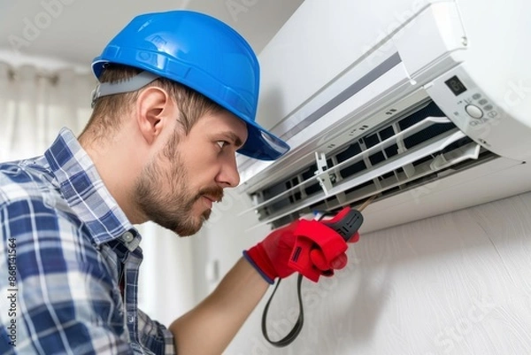 Obraz Home engineer enhancing ventilation system to ensure superior indoor air quality