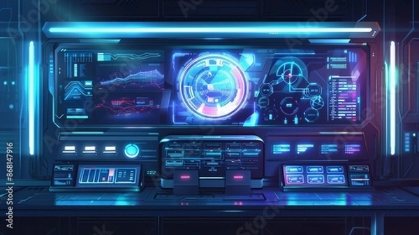 Fototapeta A computer monitor with a blue screen and a red circle in the middle