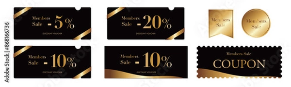 Fototapeta メンバーセールに使える黒と金の高級感のあるクーポンベクターアイコンセット2