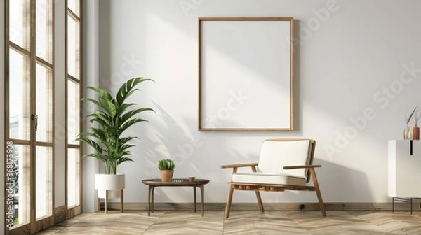 Fototapeta Frame on the wall mock up background illustration generated by ai