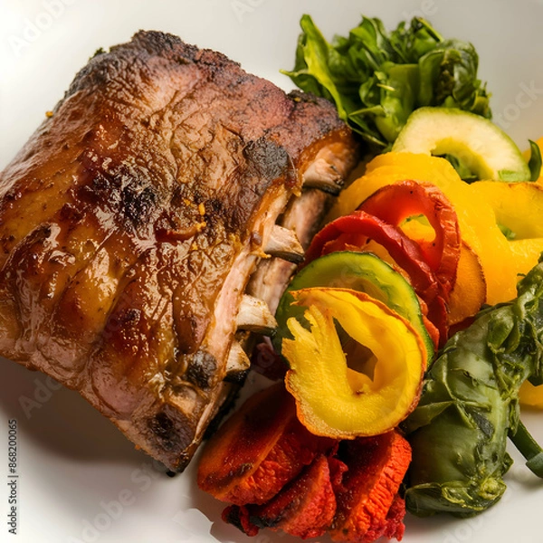 Obraz medium rare rib eye Steak full and slice close up