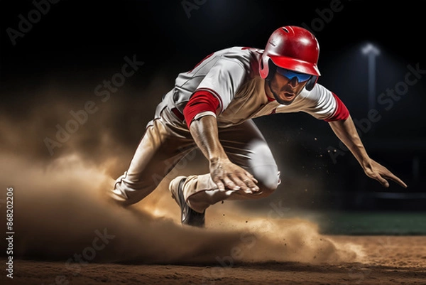 Fototapeta Professional baseball player sliding into base. Generative AI