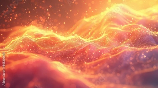 Obraz Abstract Glowing Particle Wave with Bokeh Lights in Warm Tones