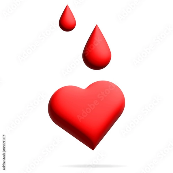 Fototapeta A red heart with droplets on top.. Vector graphics on a white background