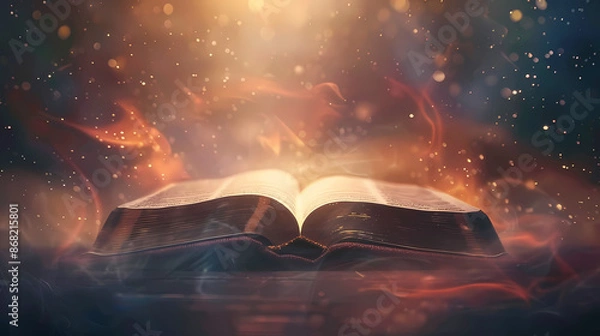 Fototapeta An open book emitting light