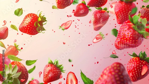Fototapeta Fresh, lush and vibrant strawberries, Generative AI.新鮮で瑞々しい躍動感あふれるイチゴ、Generative AI。