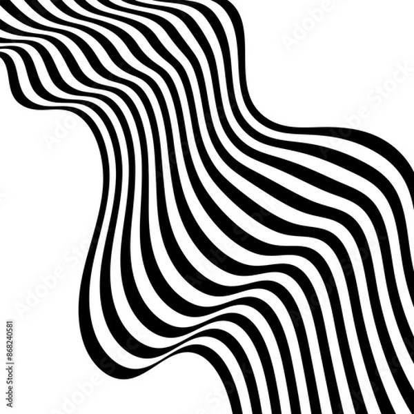 Obraz Abstract perspective wave line stripes background in black color. wavy shape .Striped linear pattern with 3d dimensional effect isolated on white.	