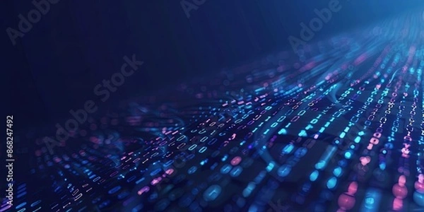 Fototapeta Abstract digital background with streams of binary code.  Concept of big data, programming, software development, and cybersecurity.