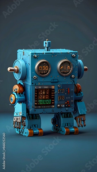 Fototapeta Cute Blue Robot Design with Matching Blue Background, AI, ML, Futuristic wallpaper background