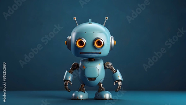 Fototapeta Cute Blue Robot Design with Matching Blue Background, AI, ML, Futuristic wallpaper background