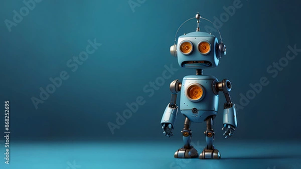 Fototapeta Cute Blue Robot Design with Matching Blue Background, AI, ML, Futuristic wallpaper background