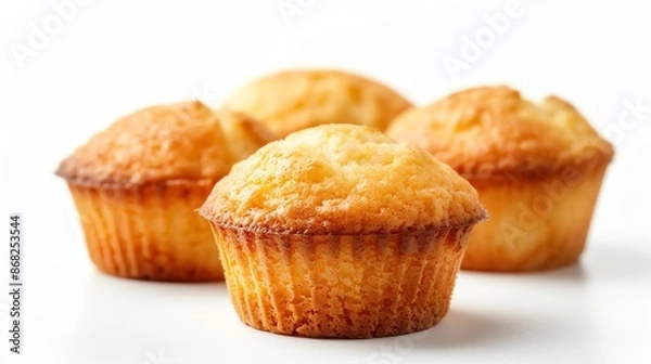 Fototapeta Cornbread muffins with a golden crust, ideal for a savory snack, isolated on white background, copy space