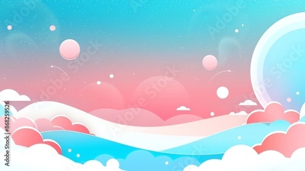 Fototapeta A whimsical digital illustration of a dreamy, pastel-colored sky and clouds, creating a serene and magical atmosphere.
