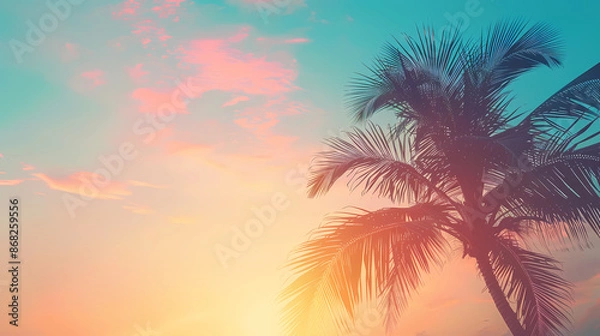Fototapeta Tropical sunset with palm trees