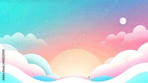 Fototapeta Sky blue pastel background with space above for text flat design side view sky theme cartoon drawing Triadic Color Scheme