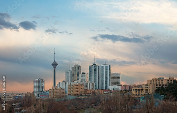 Fototapeta Milad Tower among High Rise Building in the Skyline of Tehran