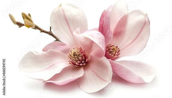 Fototapeta Pink magnolia flower isolated on white background with full depth of field