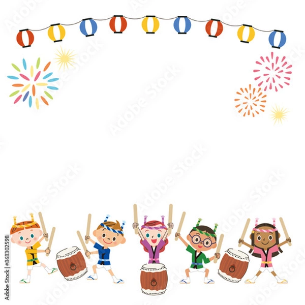 Fototapeta お祭りで太鼓を叩く子供達