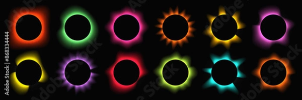 Fototapeta Set of circle illuminate light frames