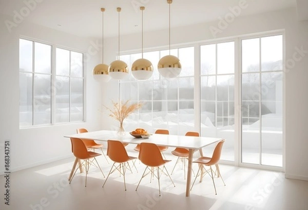 Fototapeta Minimalist Dining Room with Large Window