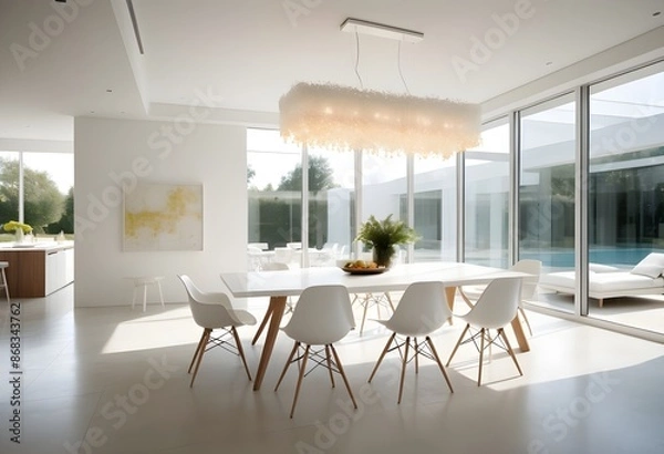 Fototapeta Minimalist White Dining Table Setup