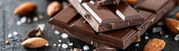 Obraz A stack of chocolate bars with almonds on top