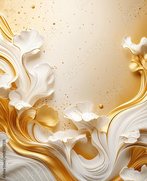 Fototapeta Luxury background with white and gold 3d paint waves and splashes