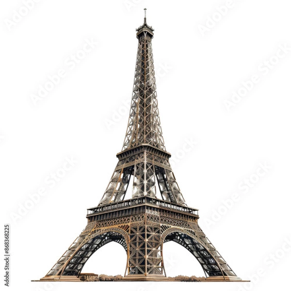 Fototapeta Stunning view of the iconic Eiffel Tower in Paris, France, showcasing intricate architectural details of this famous landmark.