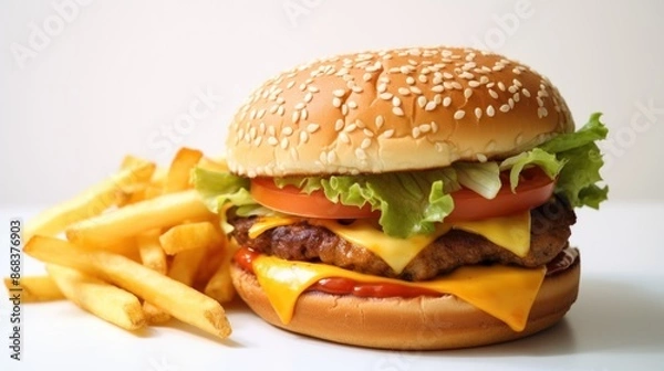 Fototapeta A hamburger with lettuce and tomato on top of a bun