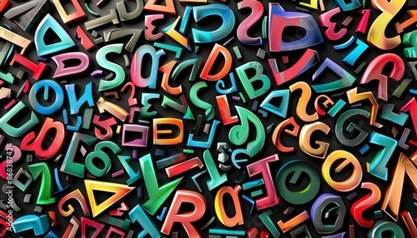 Fototapeta Vibrant Typographic Mosaic with Colorful Alphabets and Symbols