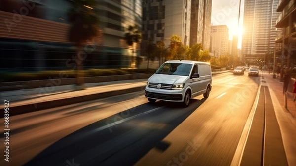 Fototapeta Green logistics with electric vans for sustainable and eco friendly delivery solutions
